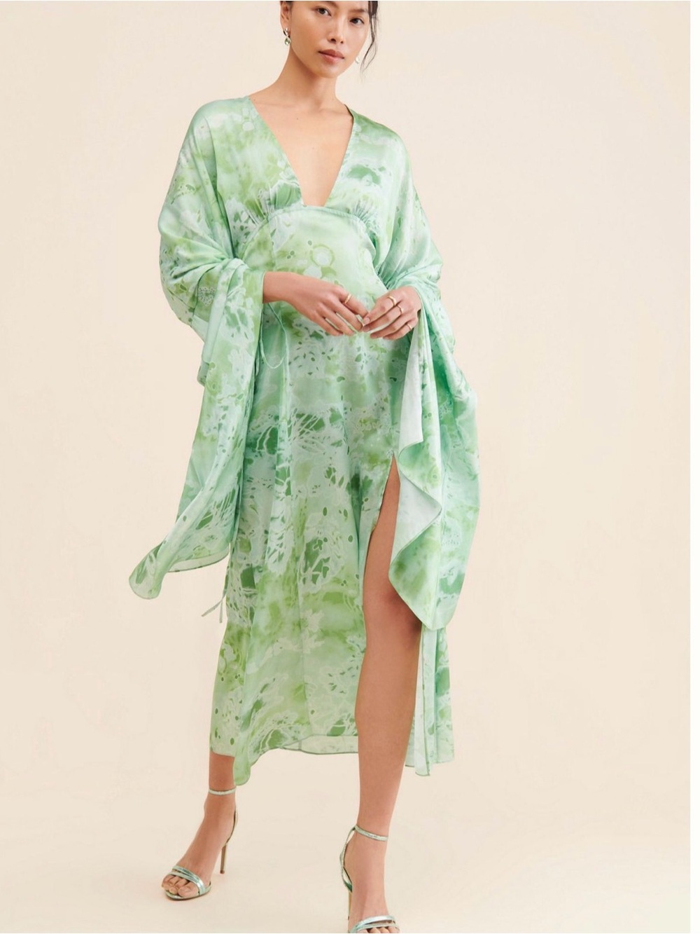 Anthropologie Let Me Be Midas Abstract Midi Dress Green Size L